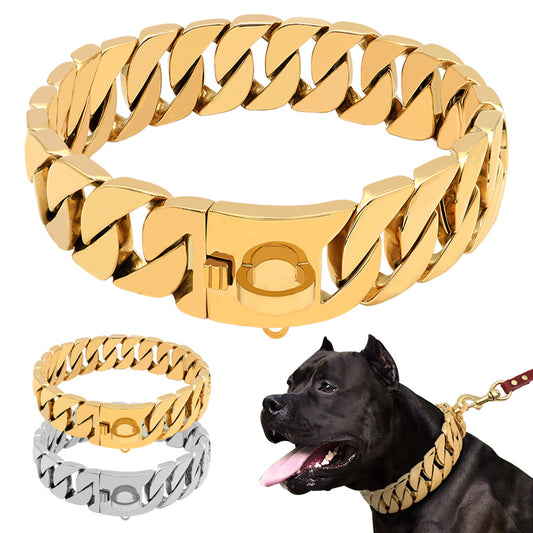 Gold Fierce Dog Chain: 32mm Stainless Steel Collar