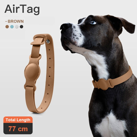 Adjustable Leather Pet Collar with Anti-Lost AirTag Case