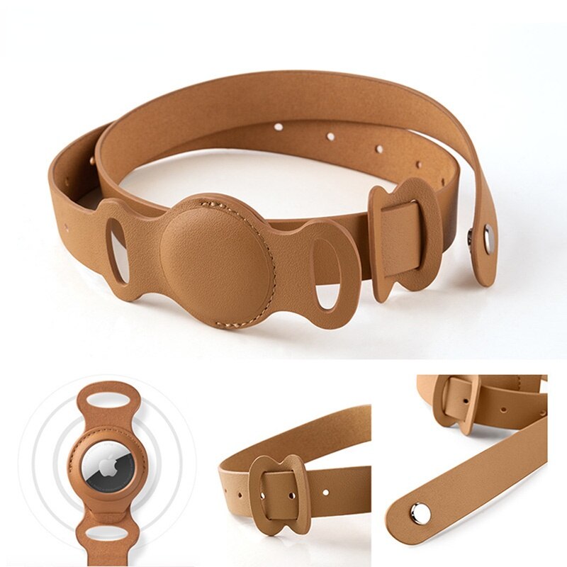 Adjustable Leather Pet Collar with Anti-Lost AirTag Case