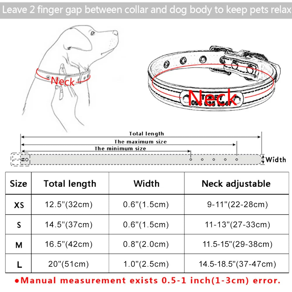 AiruiDog-Collier de chien en cuir personnalisé réglable, nom d'identification de chiot, XS-L gravé personnalisé