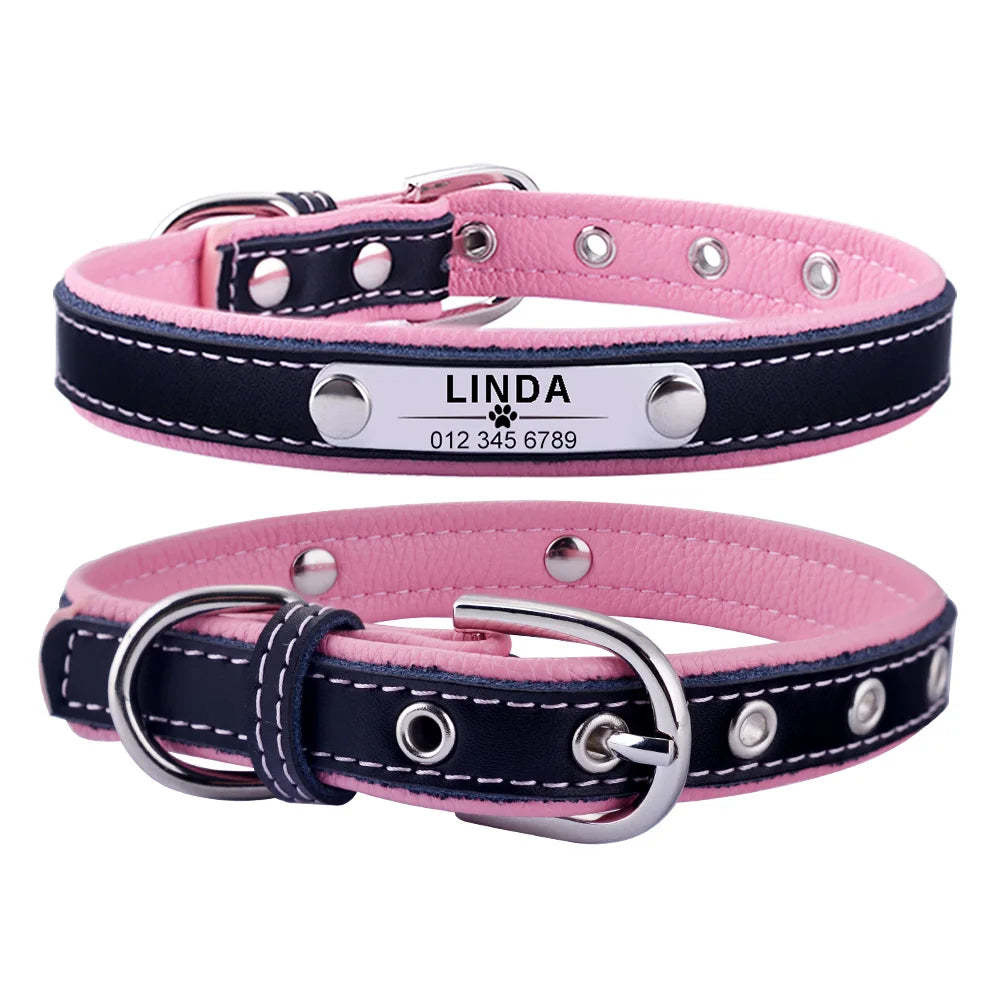 AiruiDog-Collier de chien en cuir personnalisé réglable, nom d'identification de chiot, XS-L gravé personnalisé