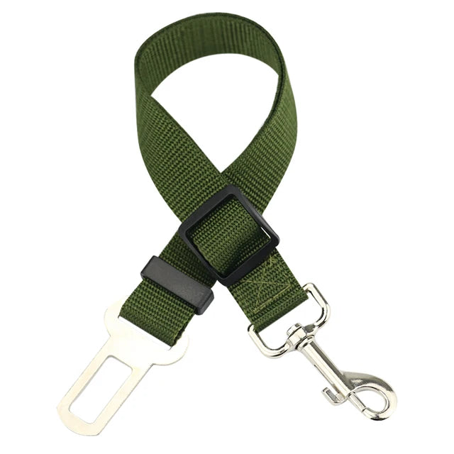 Adjustable pet seat belt, seat belt lead clip