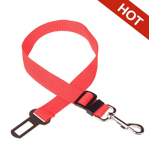 Adjustable pet seat belt, seat belt lead clip