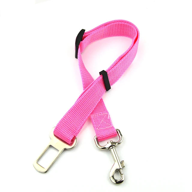 Adjustable pet seat belt, seat belt lead clip