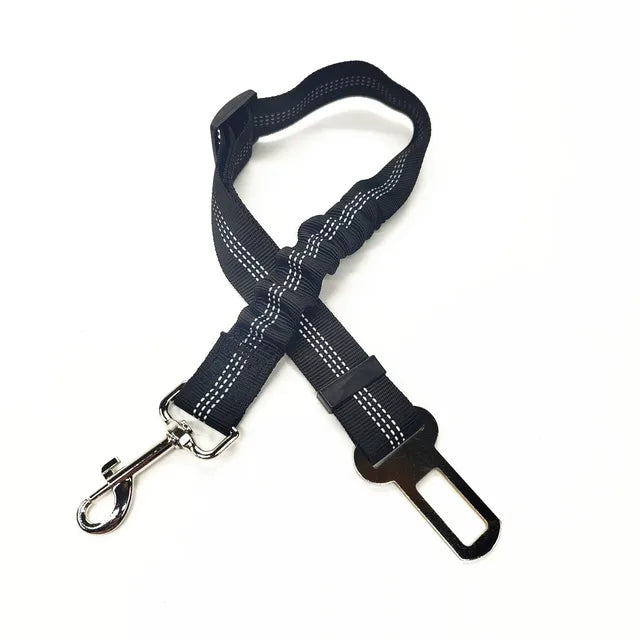 Adjustable pet seat belt, seat belt lead clip