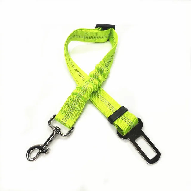 Adjustable pet seat belt, seat belt lead clip