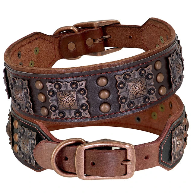 Collier de chien de luxe en cuir, décoré et serti de rivets en métal