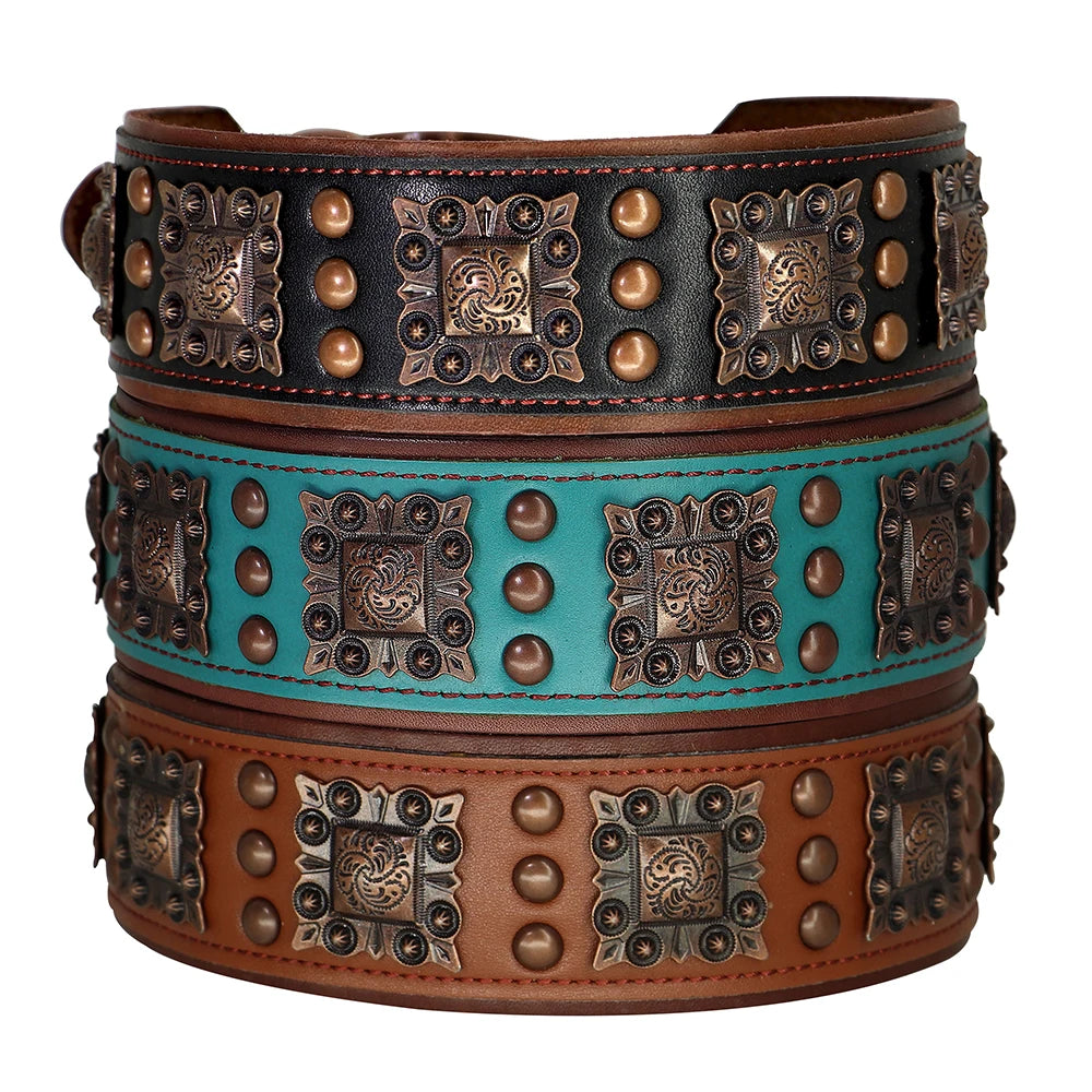 Luxury leather dog collar, decorated and set with metal rivets 