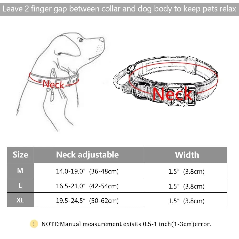 Dog collar with handle and quick release carabiner for Medium and Large Dogs 