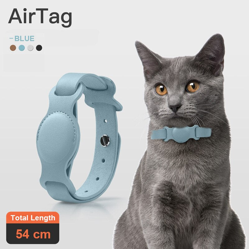 Adjustable Leather Pet Collar with Anti-Lost AirTag Case