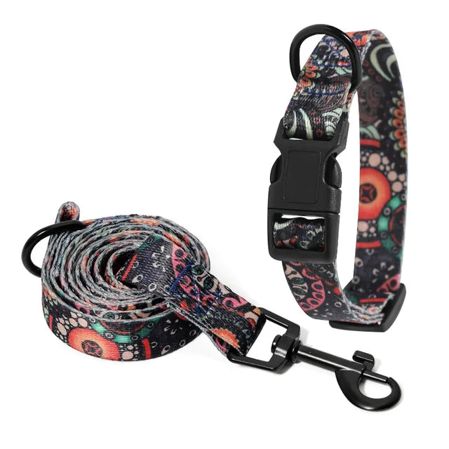 Dog collar and leash set, chic &amp; bohemian style