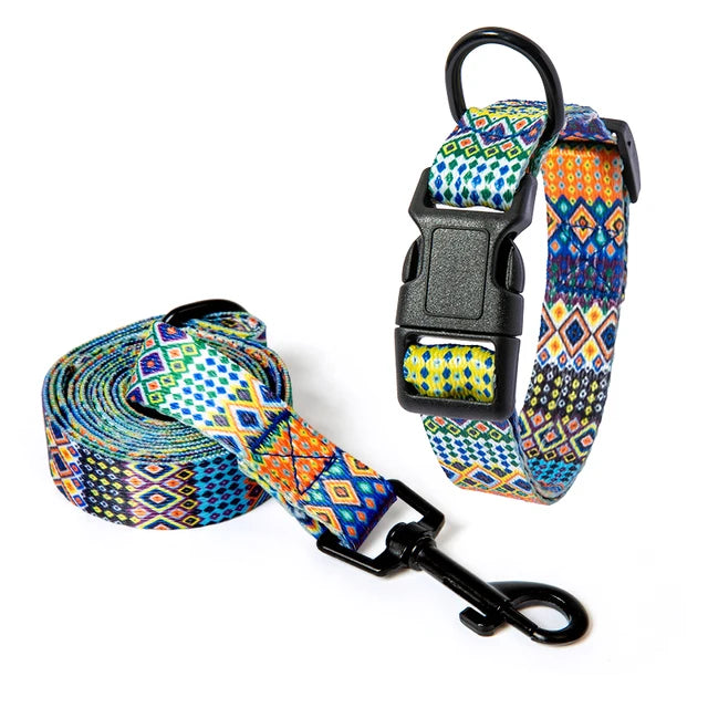 Dog collar and leash set, chic &amp; bohemian style