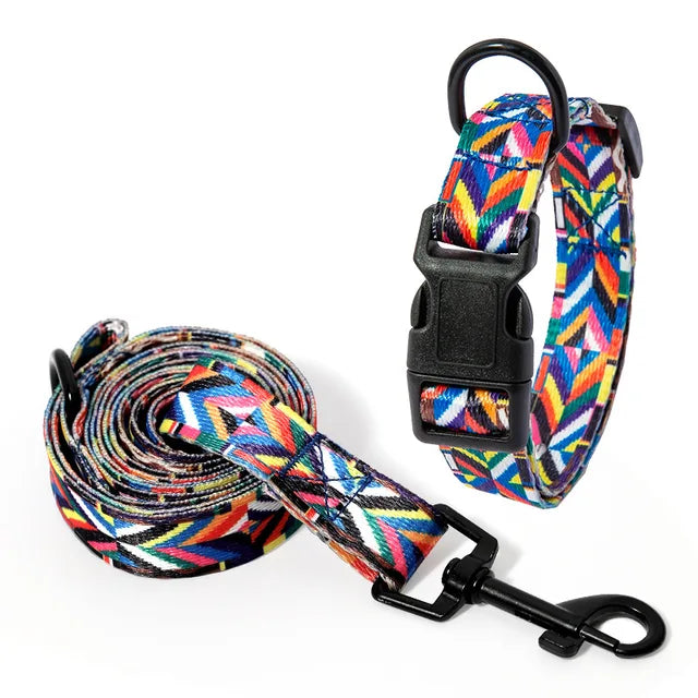 Dog collar and leash set, chic &amp; bohemian style