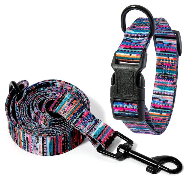 Dog collar and leash set, chic &amp; bohemian style