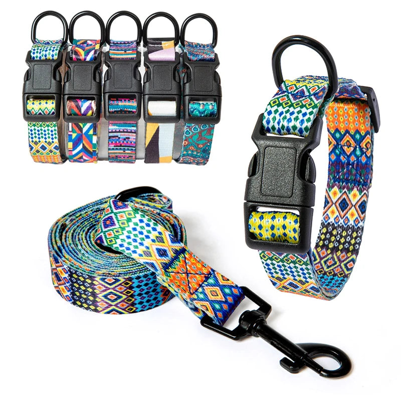 Dog collar and leash set, chic &amp; bohemian style