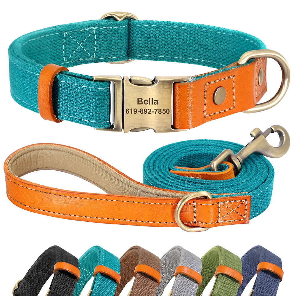 Personalized Dog Puppy Collar and Leash Set, ID Accessories, Personalized Collars 