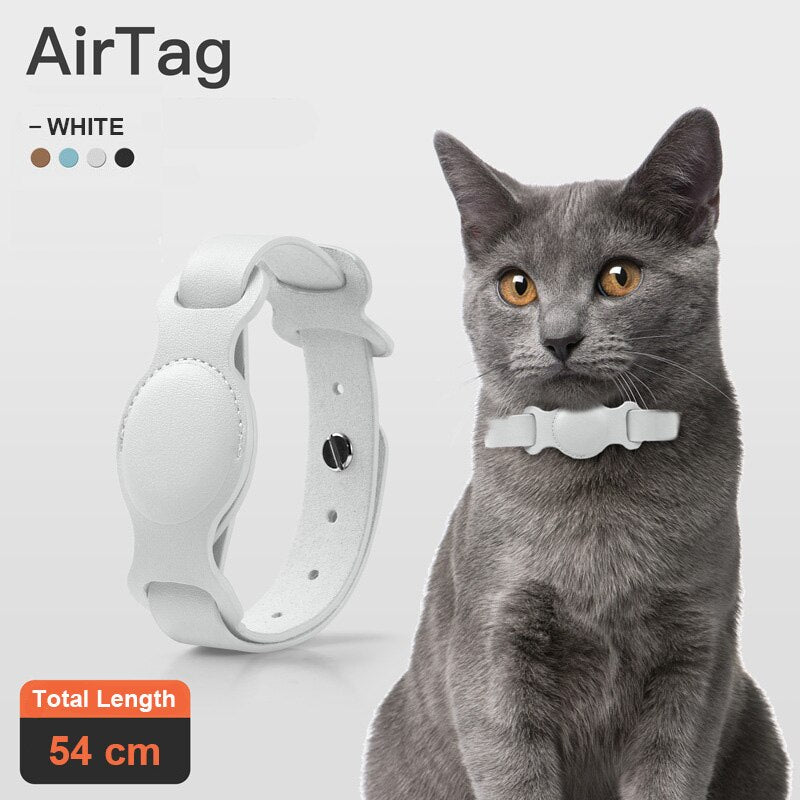 Adjustable Leather Pet Collar with Anti-Lost AirTag Case