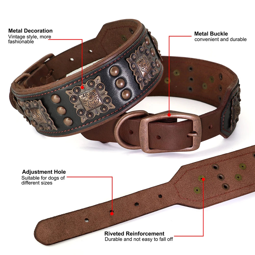 Collier de chien de luxe en cuir, décoré et serti de rivets en métal