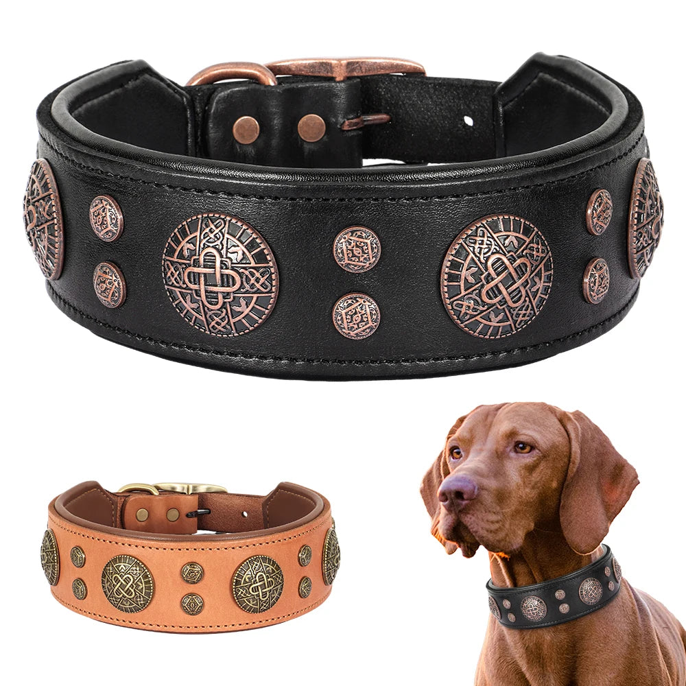 Collier de chien de luxe en cuir, décoré et serti de rivets en métal